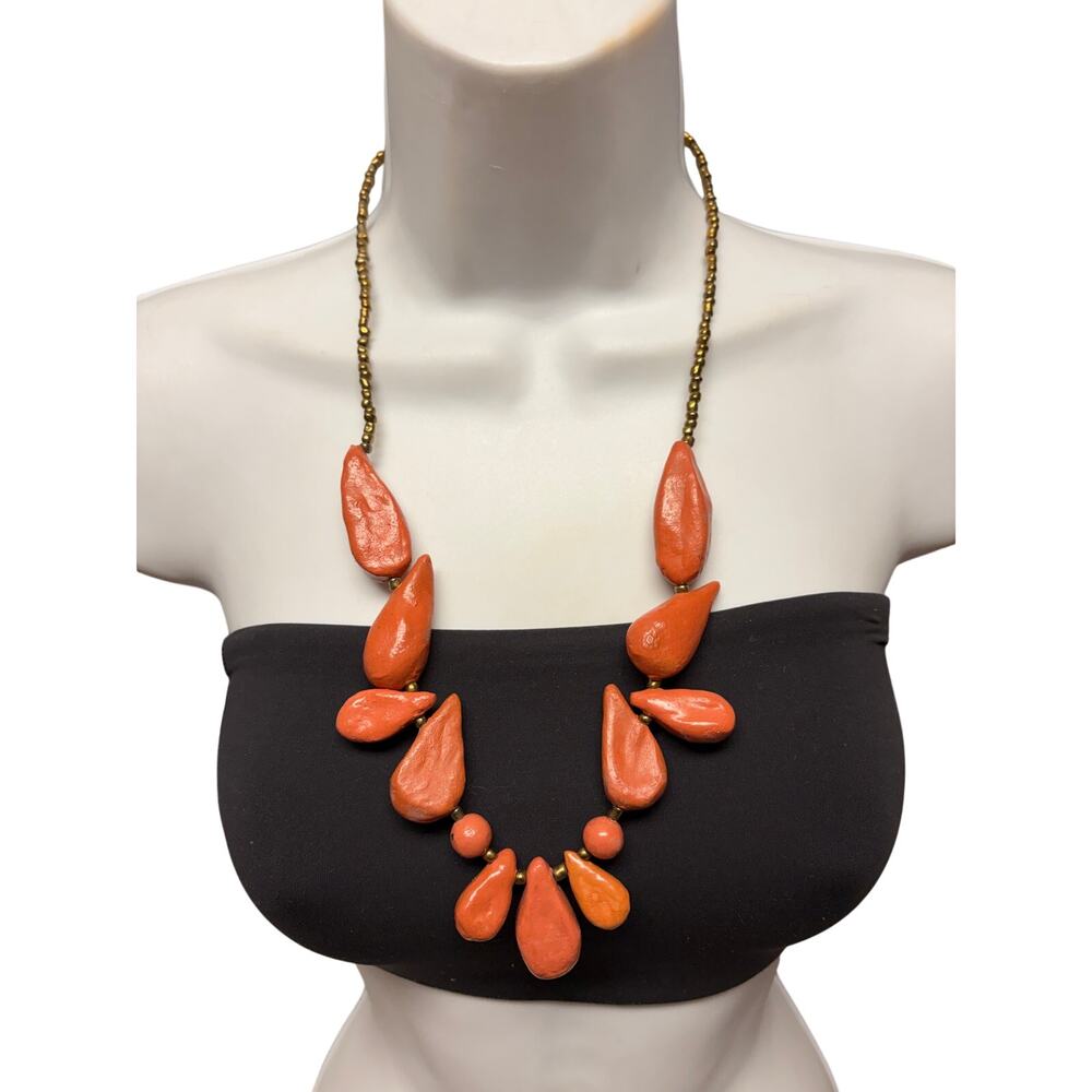Uno de 50 Statement Orange Beaded Necklace Chunky Artisan Bib